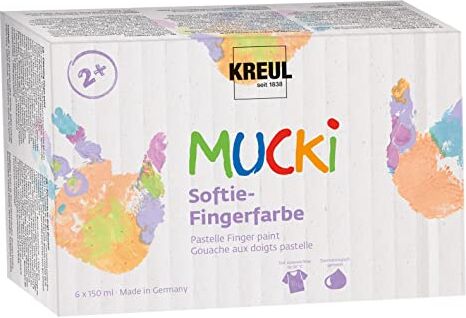 KREUL -Colori Mucki Softie, 6 x 150 ml, Pastello a Base d'Acqua, Colori a Dita per Bambini dai 2 Anni in su, Multicolor