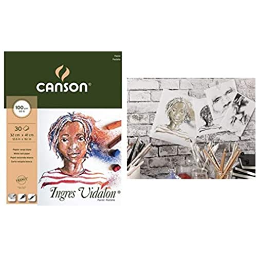 Canson Blocco Ingres Vidalon 30 fogli 32x41 100 g/m²,colore bianco, collato lato corto