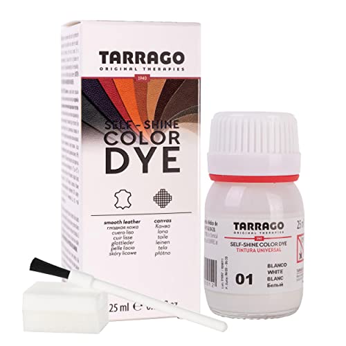 Tarrago Colori e Tinture per Scarpe o Borse 25 ml   Pelle Naturale e Sintetica   Con Pennello e Spugna Applicatore ((01) Bianco)