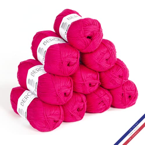 Bergere de France Bergère de France 100% COTON BIO, 10 gomitoli di lana per lavoro a maglia e all'uncinetto (10 x 50 g) 100% COTON BIO 3 mm filato tondo per l'estate Rosa (Azalée)