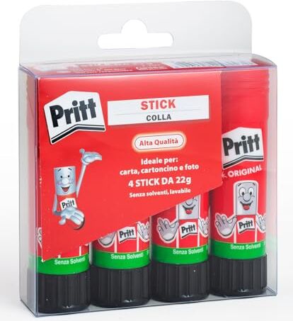 Pritt Colla Stick 4 x 22g, colla per bambini sicura e affidabile, colla  per lavoretti e fai da te, con una tenuta forte per uso scuola e ufficio, 4 stick x 22g