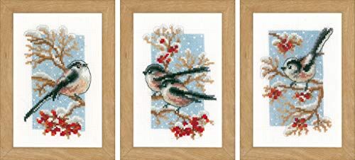 Vervaco – Kit per punto croce: long-tailed Tits e bacche rosse: set di 3, N a, 8 x 12 cm