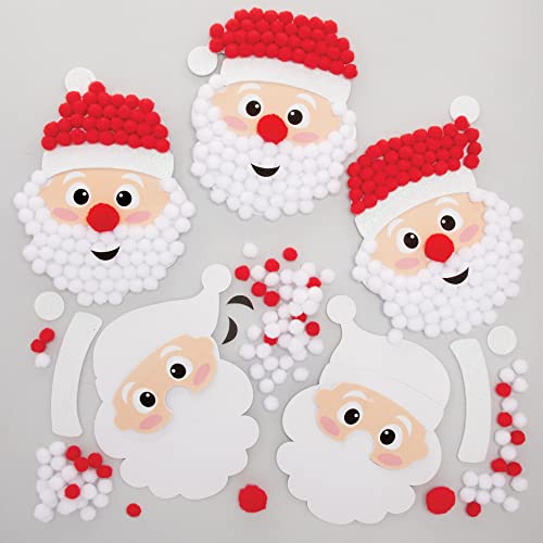 Baker Ross Kit Artistici Babbo Natale con Pompon Confezione da 5, Decorazioni per Bambini da Realizzare e da Esporre, Attività creative per Bambini, Progetto Ideale di Artigianato di Natale
