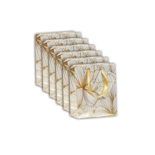 Clairefontaine Un set di 5 piccoli sacchetti regalo di alta qualità, formato tascabile, 12 x 4,5 x 13,5 cm, 170 g, motivo: fiori dorati su sfondo bianco, ideale per: profumo, libro
