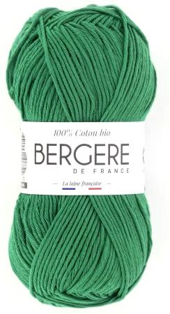 Bergere de France Bergère de France 100% COTON BIO, gomitoli di lana per lavoro a maglia e all'uncinetto (50 g) 100% cotone biologico 3 mm filato tondo per l'estate Verde (Gazon)