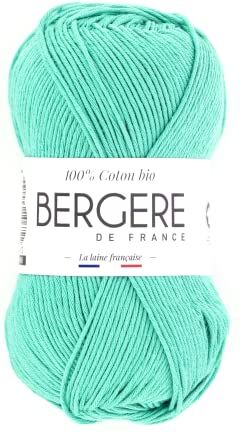 Bergere de France Bergère de France 100% COTON BIO, gomitoli di lana per lavoro a maglia e all'uncinetto (50 g) 100% cotone biologico 3 mm filato tondo per l'estate Verde (Algue)