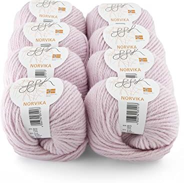 ggh Norvika Box – Gomitolo di lana vergine misto – 8 x 50 g (totale 400 g) – lana per lavorare a maglia o all'uncinetto, colore 001 – rosa pallido