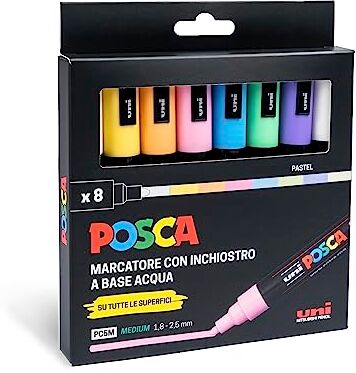 OSAMA POSCA Uniposca Set con Pennarelli Acrilici Punta Tonda 1.8 2.5 mm, Colori per Tessuti, Legno, Vetro e Altro, Pennarelli Acquerellabili Uni Posca Professionali e Cartoleria, Resistenti a Acqua/Luce