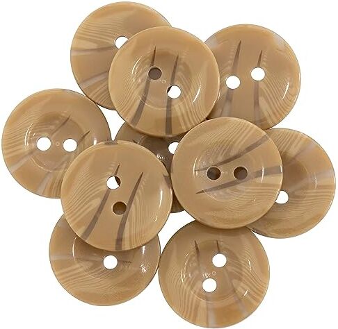 Aerzetix C68153 Set di 10 bottoni per cucire rotondi Ø18x3mm a 2 fori 28L L28 colore beige scuro in plastica apertura Ø2mm merceria cucito abbigliamento sartoria