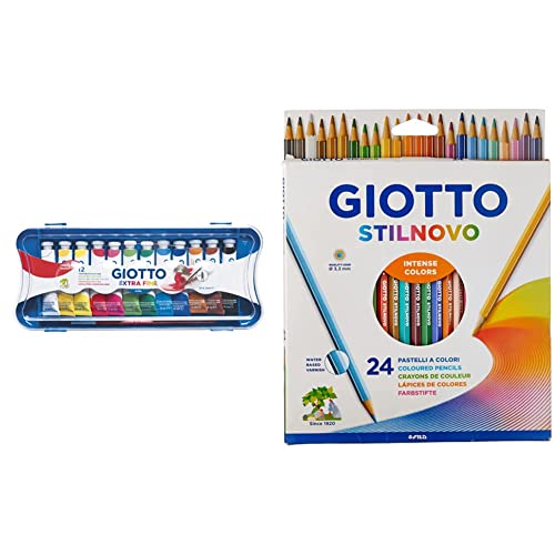Giotto 304000 Tempera Extra in Tubetto 12 ml, 12 Colori, 12 Pezzi & Stilnovo pastelli colorati in astuccio 24 colori