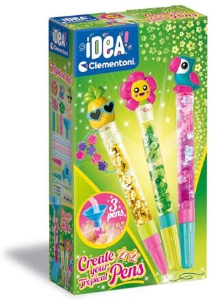 Clementoni Set Penne Colorate Idea, Create Your Pens: Tropical, Penna Personalizzabile, Gioco Creativo Laboratorio Bambina, Bambini 6 Anni,