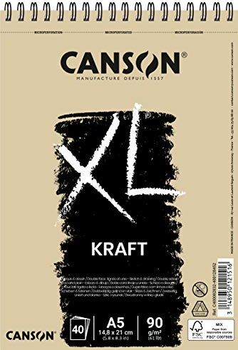 Canson XL Kraft album ideale per disegno e tecniche secche, carta vergata,A5,40 fogli,90 g/m