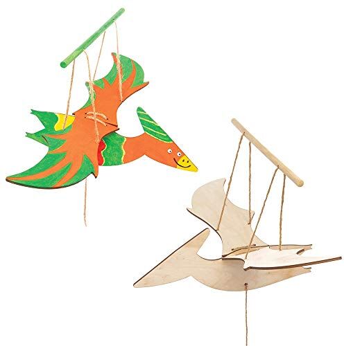 Baker Ross Kit Marionette Volanti in Legno Dinosauro, per progetti di artigianato artistico per bambini (confezione da 3), assortiti