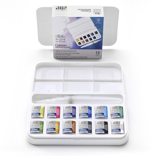 Winsor & Newton Cotman Set Brush Pen 12 Mezzi Godet, Acquerello, Pennello Con Serbatoio