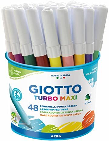 Giotto Turbo Maxi Barattolo Set 12X4 Pennarelli A Punta Larga, 5 mm, Super Lavabili