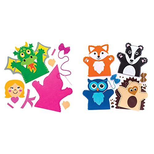 Baker Ross Set da Cucito per Marionette a Mano, Confezione da 4, Colore Assortiti, AW692 & Kit per realizzare marionette da mano a forma di animali del bosco