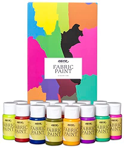 Nazca Colors Colori per Tessuti Permanenti  – 16 x 30 ml – Pittura Acrilica per Stoffa e Pelle ideale per Dipingere Magliette, Borse, Jeans, Scarpe, Vestiti, Cuoio