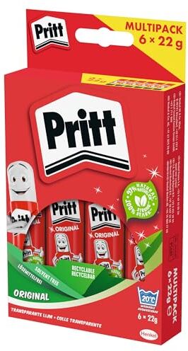 Pritt Colla stick, sicura e adatta ai bambini per arti mestieri, forte scuola ufficio, 6x 22 g