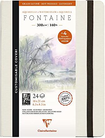 Clairefontaine Taccuino Cucito di carta da disegno Fontaine Bianco satinato 24 pagine 21x16 cm 300g + 4 fogli di carta buvard 200g