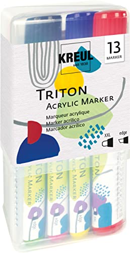 KREUL 17900-Triton Acrylic Marker XXL + Edge Powerpack, pastelli acrilici a Base d'Acqua, ad Asciugatura Opaca, per disegnare su Carta, Legno, Pietra e Molto Altro, Multicolore, Medium, 17900