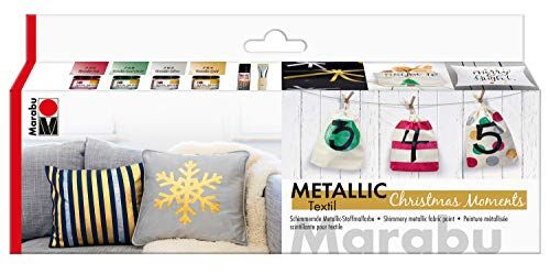 Marabu Set regalo metallizzato"Christmas Moments" per Natale, set creativo dai 6 anni in su, 4 x 15 ml di colore, 1 painter in tessuto da 3 mm e 1 pennello, multicolore