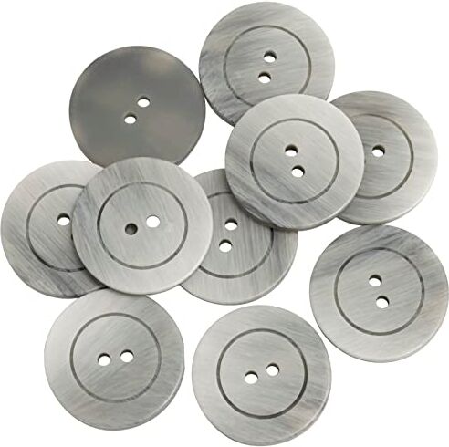 Aerzetix C65628 Set di 10 Bottoni per cucire piatti rotondi Ø25x3.6mm con 2 fori 40L L40 colore grigio in plastica apertura 2.6mm merceria cucito abbigliamento sartoria tessuto ago