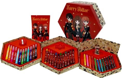 Harry Potter Set di Cancelleria, Include Matite Colorate, Pennarelli, Pastelli Colorati, Gomma, Temperamatite, Taccuino, Clip, Valigetta, Set Scolastico per Bambini e Adolescenti