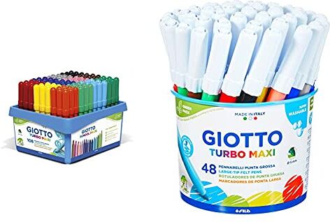 Giotto Turbo Maxi Schoolpack 108 Pz Colori Assortiti, 524000 & Turbo Maxi 521400 Pennarelli, Punta Larga, 5Mm, Confezione Da 48