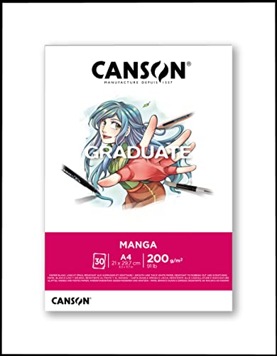 Canson Graduate Manga Blocco Collato A4 30 fogli Liscio 200 g, bianco,