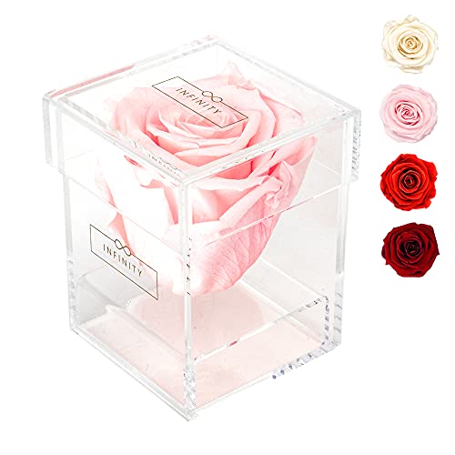 Scatola in acrilico Infinity – 1 vera rosa Infinity che dura 1 – 3 anni senza acqua, scatola acrilica con rosa durevole – con confezione regalo per lei