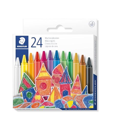 Staedtler 220 08 C24 Pastelli a cera, larghezza tratto: 8 mm, colori assortiti, confezione da 24