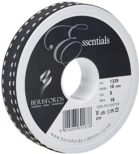 Berisfords Nastro Grosgrain impunturato 15 mm, Nero/Avorio