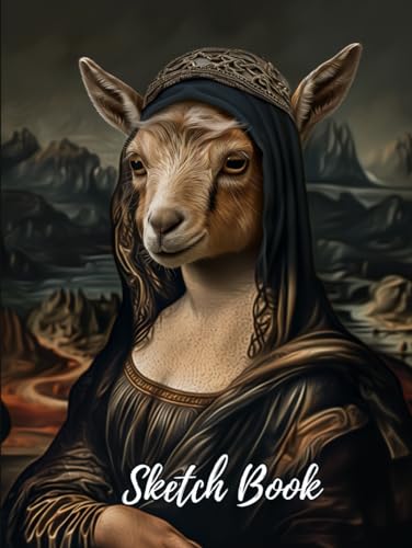 ART Goat Sketchbook: Hardcover Notebook with Animal Dressed as Mona Lisa, 120 Blank Pages in Large Size 8,25x11''