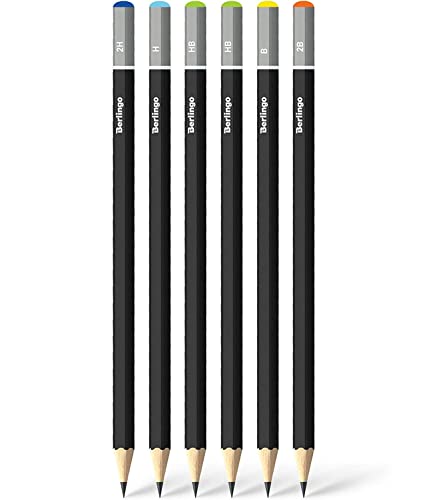 Berlingo Set di 6 matite da disegno 3H-3B, pre-appuntite, esagonali, in legno chiaro