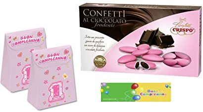 chance SCATOLINE PORTA CONFETTI SACCHETTO 25 PZ + 1KG CONFETTI + BIGLIETTINI BOMBONIERA (1 ANNO ROSA 81623)