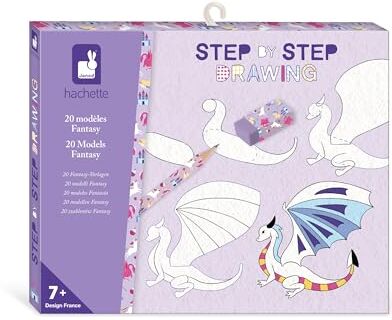 Janod Disegno passo dopo passo Imparare a disegnare 20 Modelli Fantasy Kit di Disegno per Bambini Apprendimento del Disegno e Concentrazione – Dai 7 anni in su –