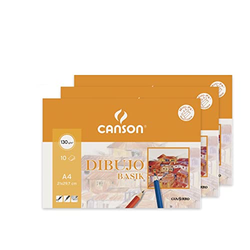 Canson 3 x Mini Pack A4 da 10 fogli, motivo Basik, 130 g