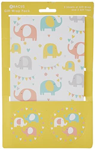 Abacus Confezione regalo "Elephant Fun" con 2 fogli/cartellini a corda, completamente riciclabili, 500 mm x 700 mm