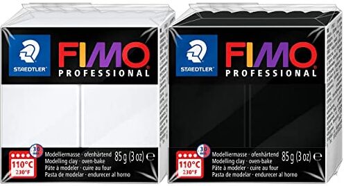 Staedtler FIMO Argilla professionale per forno in pasta polimerica, 85 g, colore bianco e nero, confezione da 2