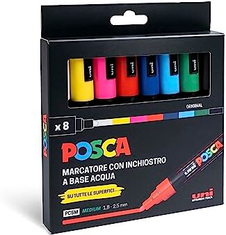 OSAMA POSCA Uniposca Set con Pennarelli Acrilici Punta Tonda 1.8 2.5 mm, Colori per Tessuti, Legno, Vetro e Altro, Pennarelli Acquerellabili Uni Posca Professionali e Cartoleria, Resistenti a Acqua/Luce