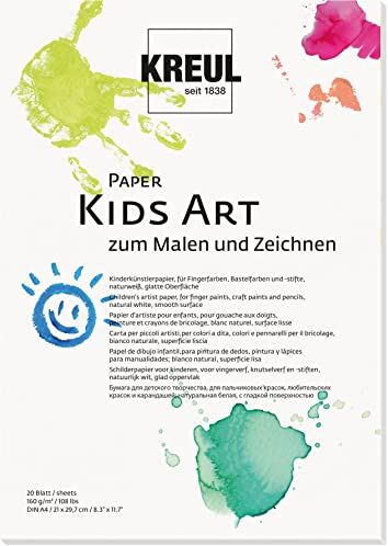 KREUL Carta Kids Art per pittura e disegno, DIN A4, 20 fogli, carta per artisti per bambini, bianco naturale, superficie liscia, adatta per colori a dita, colori artigianali e matite