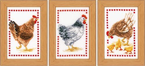 Vervaco Counted Cross Stitch Set di 3 Pezzi in Miniatura, Cotone, Chickens (18 Count) 3/Pkg, ca. 8 x 12 cm / 3,2" x 4,8