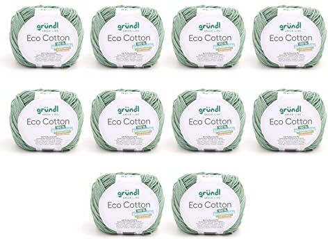 Gründl Lana Eco Cotton (filato in 100% cotone biologico, certificato OEKO-TEX®, facile da pulire e lavabile, 50 g/105 m, spessore ferri: 3,50 – 4,50 mm, 10 x 50 g), verde scuro