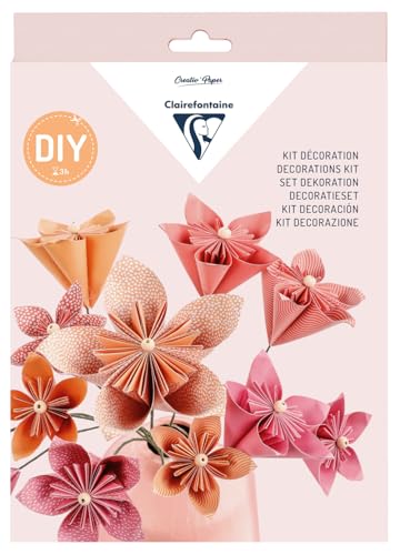 Clairefontaine Kit scoperta bouquet di 12 fiori origami 70 g/m², 60 fogli in 4 formati: 5F 15 x 15 cm, 25 F 10 x 10 cm, 20 F 8 x 8 cm, 10 F 5 x 5 cm + un passo a passo