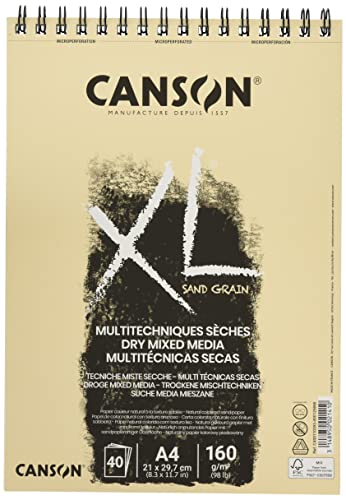 Canson XL Sand Grain, album da disegno carta realizzata con materiali organici rinnovabili,A4, 40 fogli, 160g/m effetto sabbiato naturale