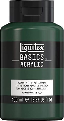 LIQUITEX Basics Pittura acrilica, Pigmenti per artisti monopigmentati, Resistente alla luce, durevole nel tempo, Finitura satinata, Flacone da 400 ml Verde Di Hooker Imitazione