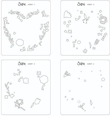 Sizzix Olivia Rose-Stencil a Strati, 4 Pezzi, Motivo Cuori Stencils, Materiale Sintetico, Ghirlanda a Forma di Cuore, One Size