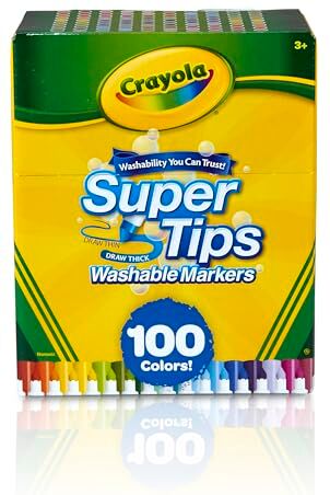 CRAYOLA Super Tips Pennarelli Lavabili a Punta Media, Confezione da 100 Pezzi in Colori Assortiti, Tutti diversi, Età Consigliata: da 3 Anni, 58-5100