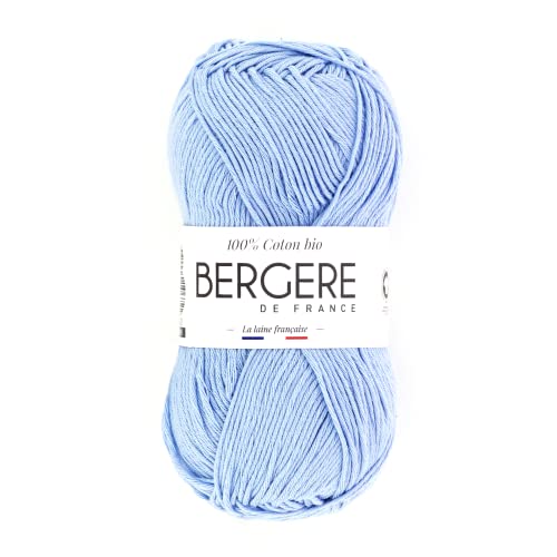 Bergere de France Bergère de France 100% COTON BIO, gomitoli di lana per lavoro a maglia e all'uncinetto (50 g) 100% cotone biologico 3 mm filato tondo per l'estate Blu (Ciel)