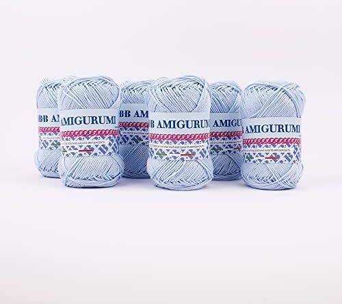 B.B.B. FILATI Amigurumi Gomitolo filato puro cotone morbidissimo adatto per creare bambole e pupazzi lavabile in lavatrice per Ferri/Uncinetto: 3 4 Azzurro 52 6pz 300 gr